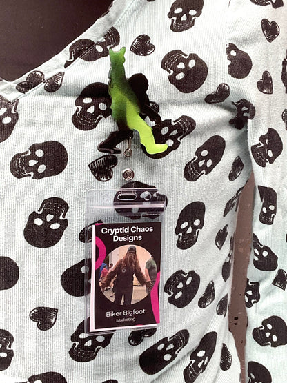 Glow in the Dark Green Bigfoot Rock Hand Retractable Badge Reel