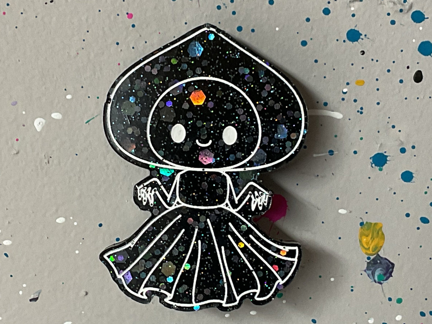 Small Flatwoods Monster Black with Holographic Glitter Magnet