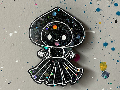 Small Flatwoods Monster Black with Holographic Glitter Magnet