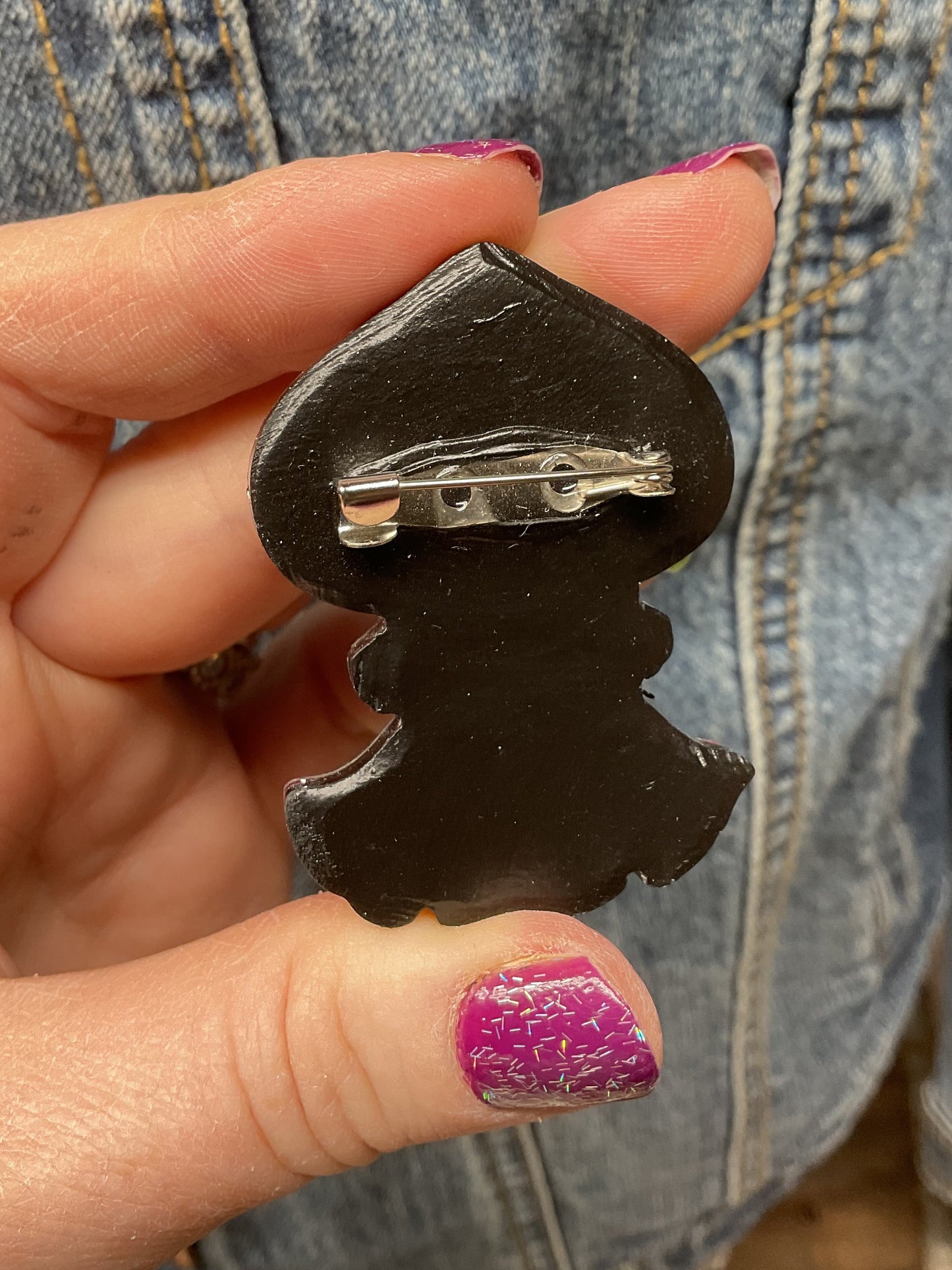 Black Pink Glitter Flatwoods Monster Pin