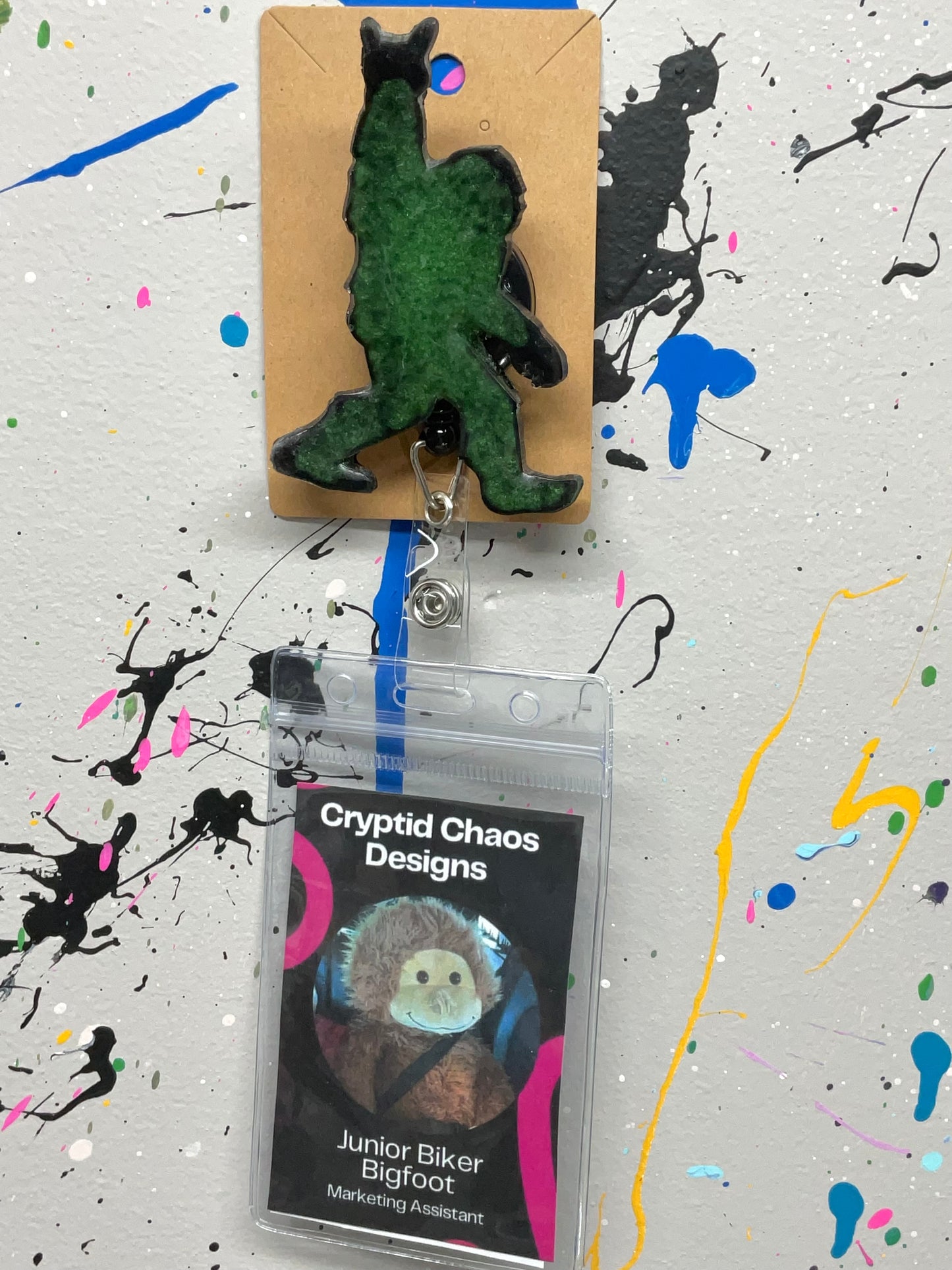 Glow in the Dark Green Bigfoot Rock Hand Retractable Badge Reel