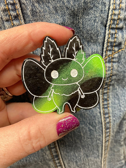 Green & Black Glow In The Dark Mothman Pin