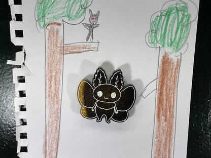 Small Black & Gold Glitter Mothman Magnet