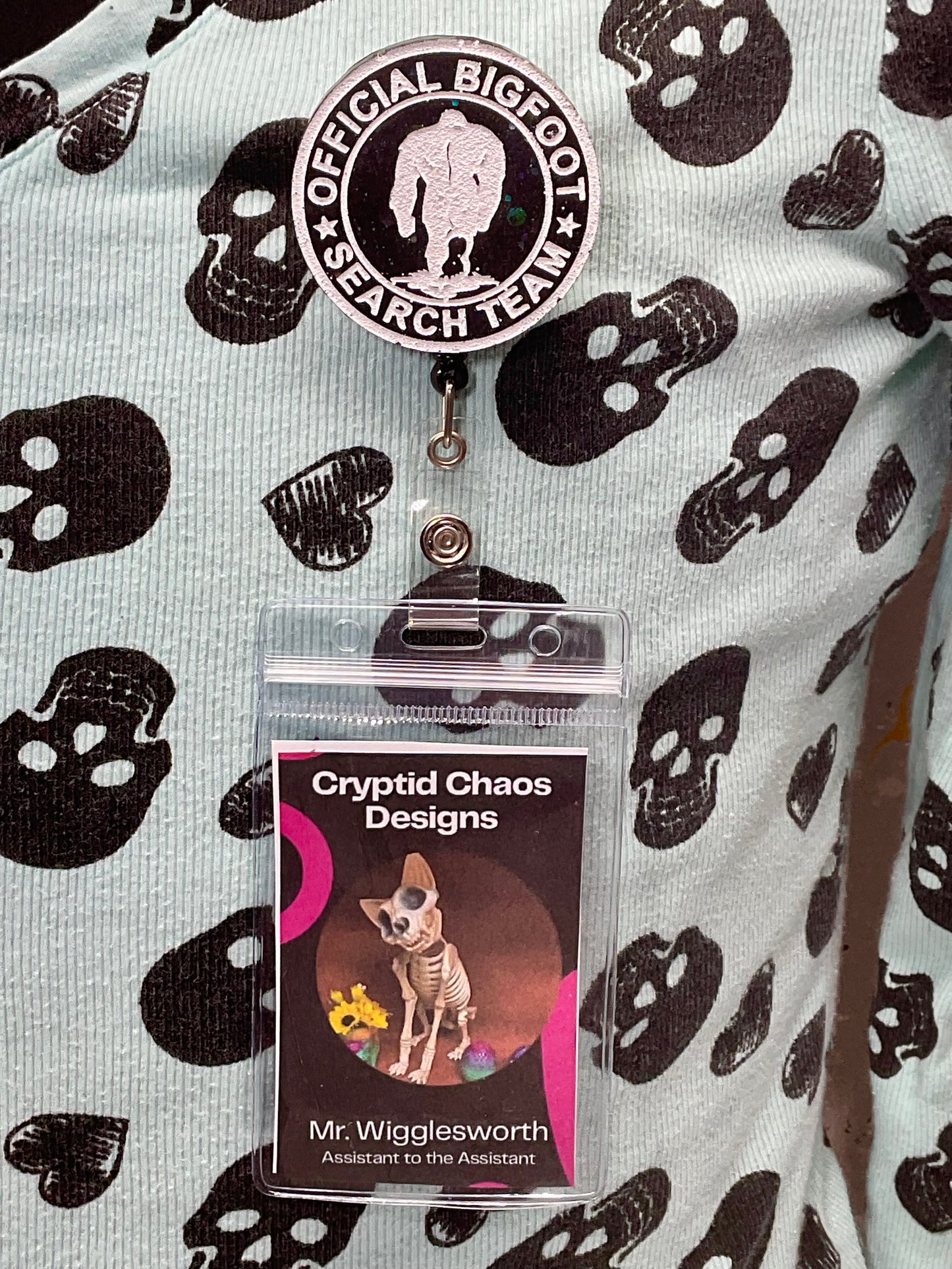 Official Bigfoot Search Team Retractable Badge Reel - Black with Holographic Glitter