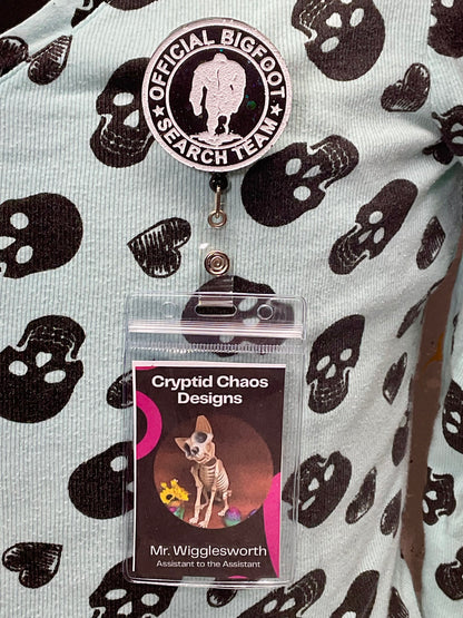 Official Bigfoot Search Team Retractable Badge Reel - Black with Holographic Glitter