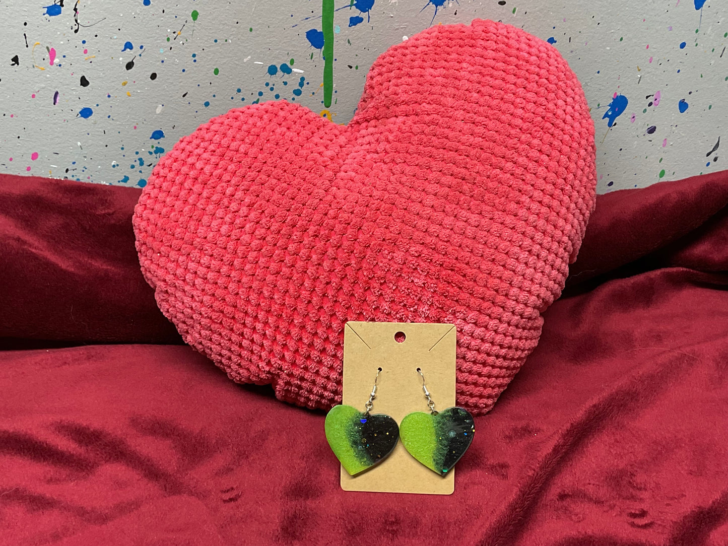 Green & Black Heart Hypoallergenic Earrings - Glow in the Dark