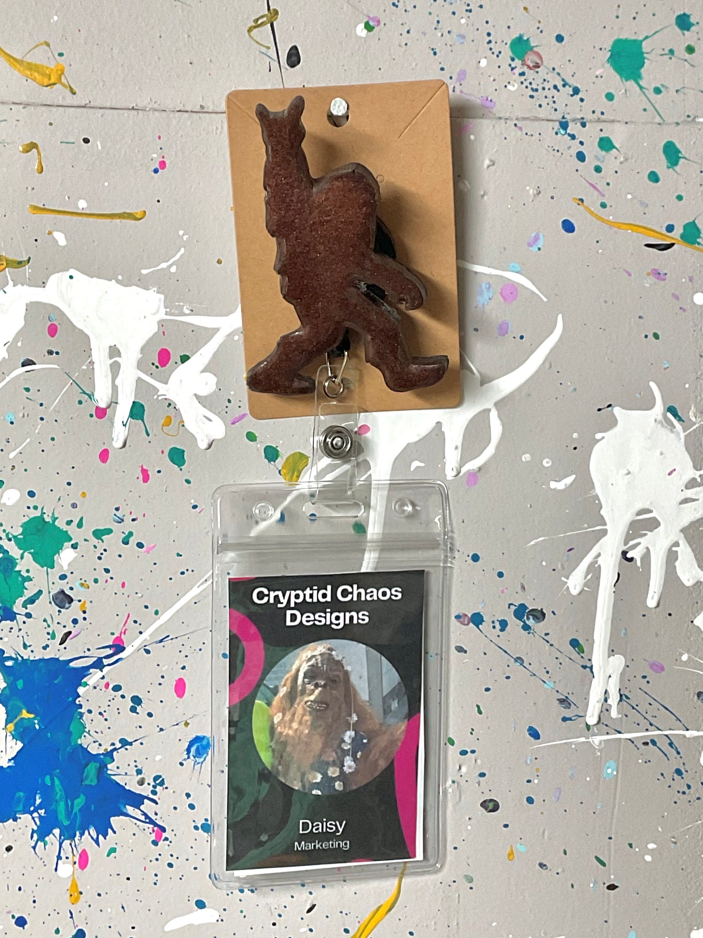 Brown Bigfoot Rock Hand Retractable Badge Reel