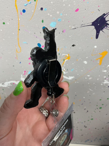 Black Bigfoot Rock Hand Retractable Badge Reel - Holographic Glitter