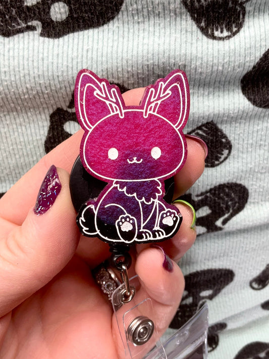 Hot Pink Jackalope Retractable Badge Reel-Glow In The Dark