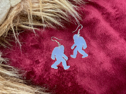 White Glow in the Dark Bigfoot Dangle Earrings Hypoallergenic