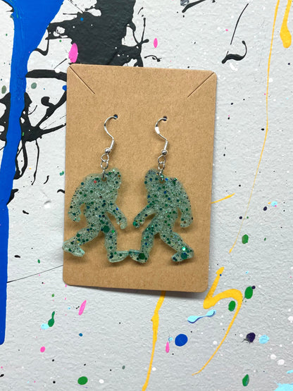 Green Bigfoot Dangle Earrings Hypoallergenic