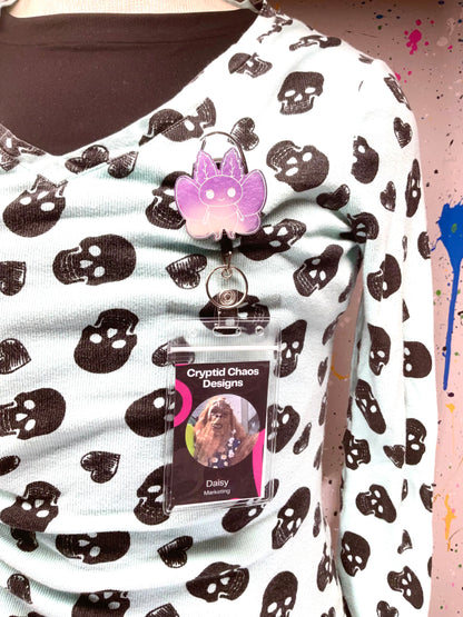 Purple & White Mothman Retractable Badge Reel - Glow in the Dark