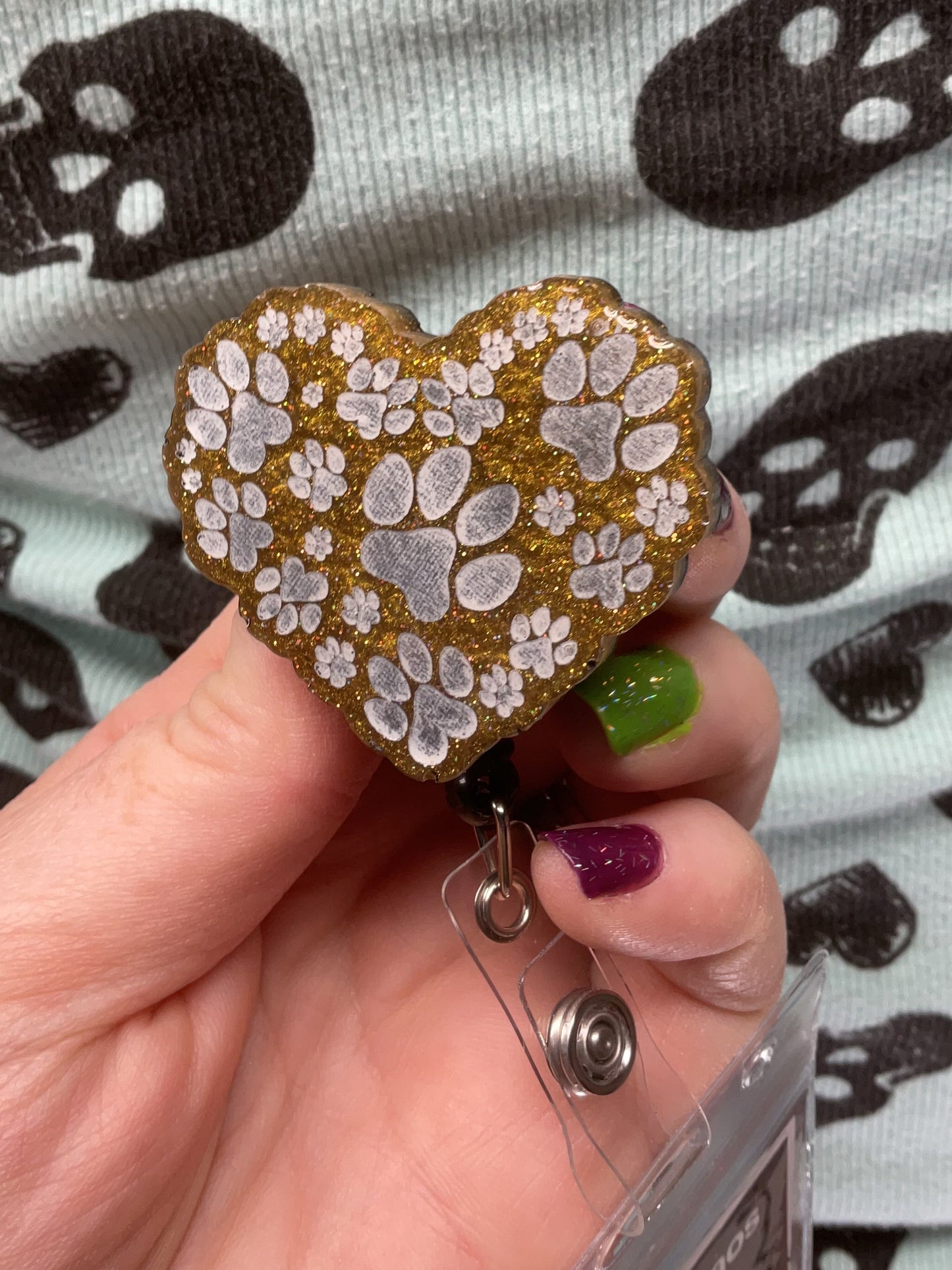 Yellow Paw Print Heart Retractable Badge Reel