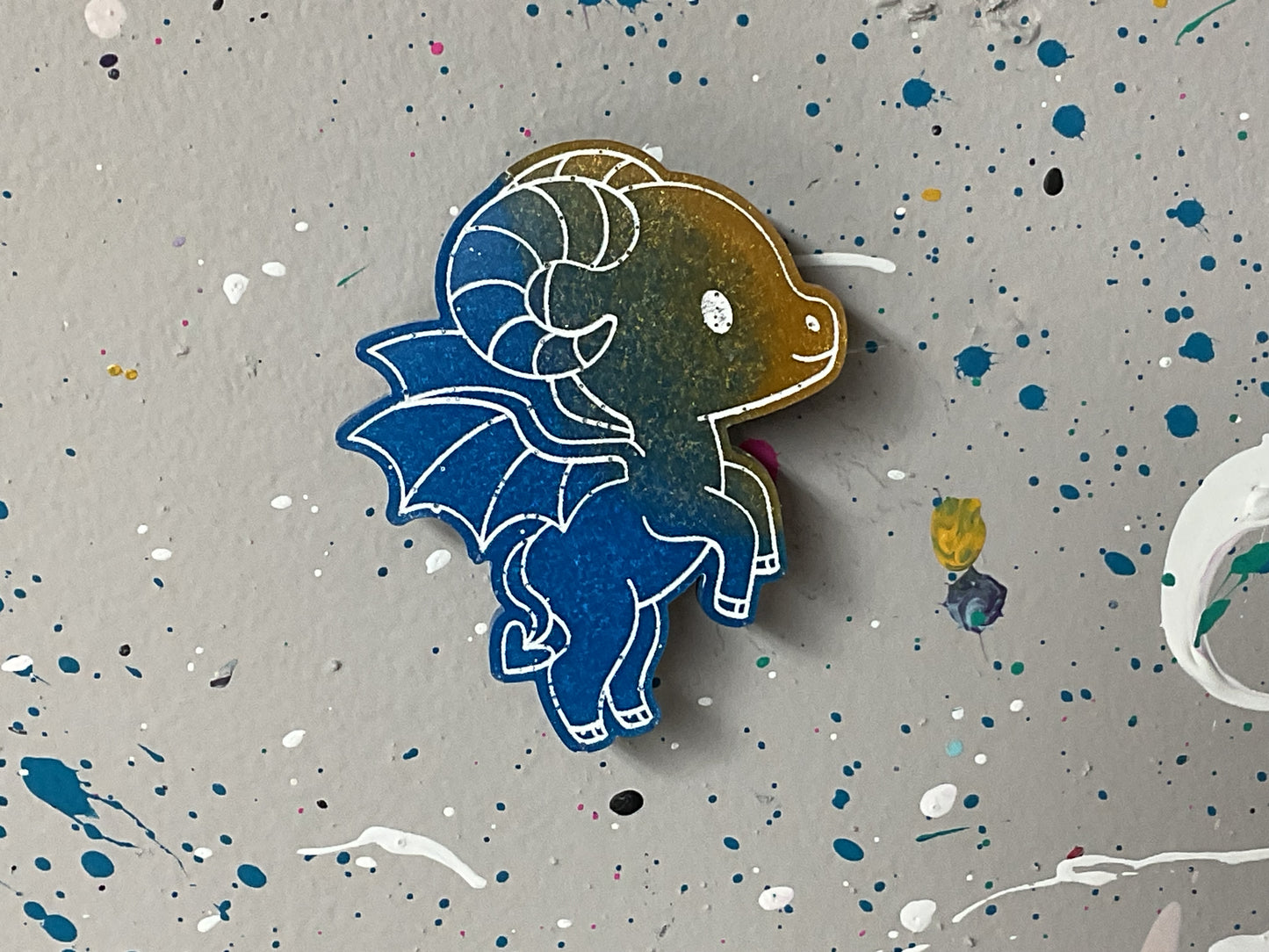 Small Blue & Yellow Jersey Devil Magnet Glow in the Dark