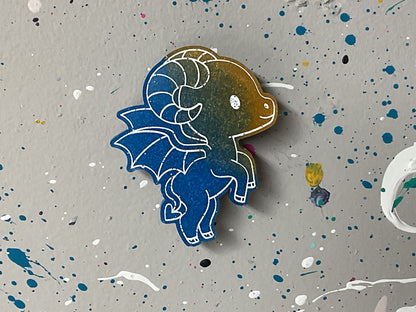 Small Blue & Yellow Jersey Devil Magnet Glow in the Dark