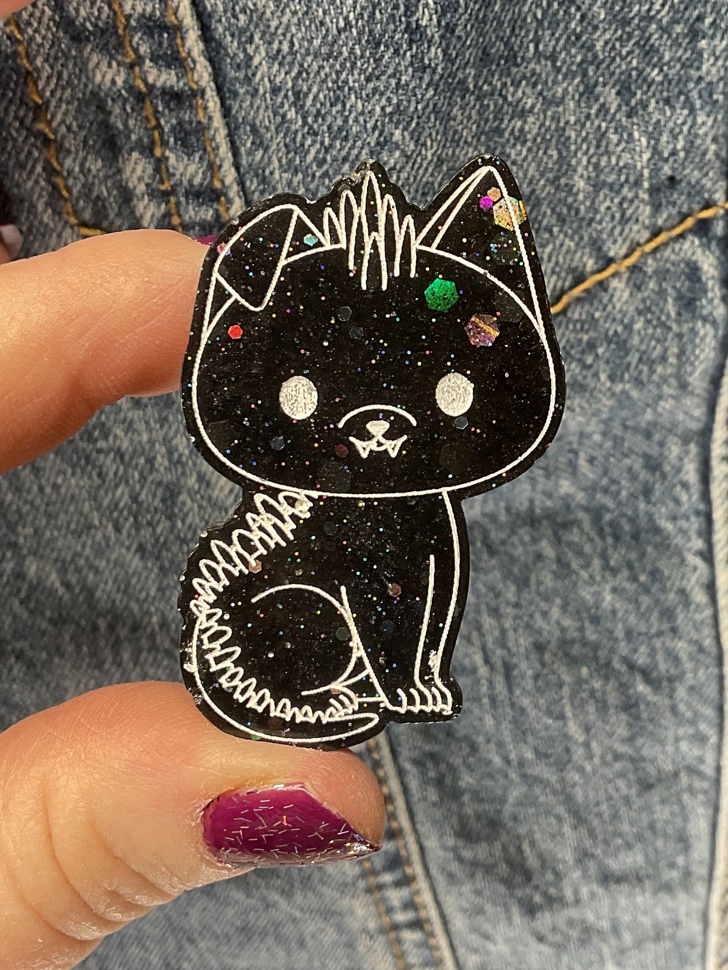 Holographic Black Chupacabra Pin