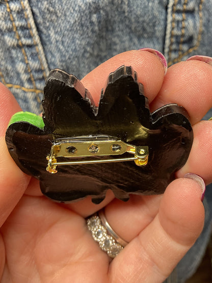 Green & Black Glow In The Dark Mothman Pin