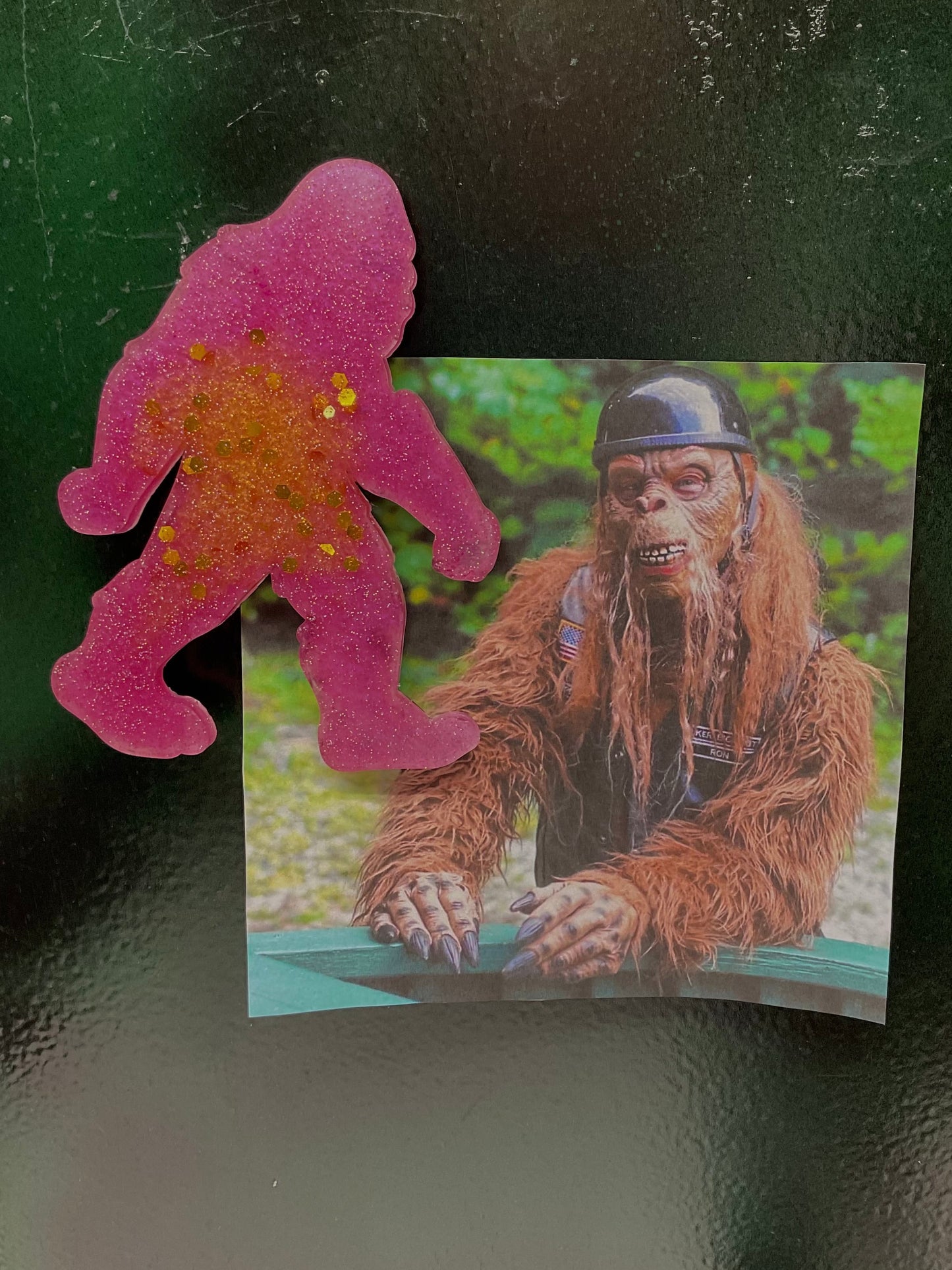 Large Pink & Gold Bigfoot Magnet - 5 Inches Tall