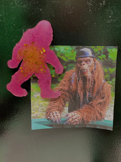 Large Pink & Gold Bigfoot Magnet - 5 Inches Tall