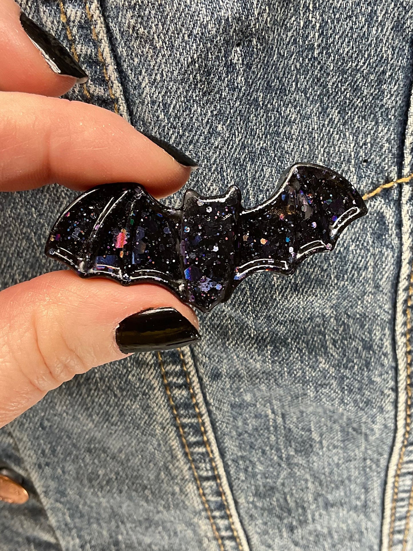 Black Holographic Bat Pin