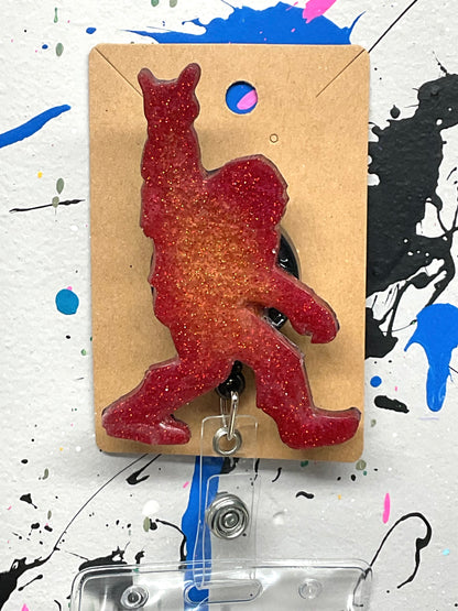 Red Bigfoot Rock Hand Retractable Badge Reel