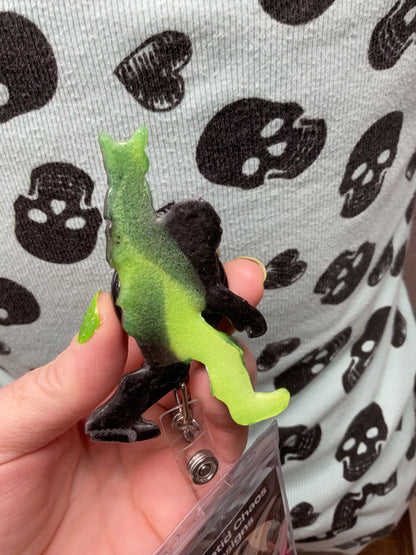 Glow in the Dark Green Bigfoot Rock Hand Retractable Badge Reel