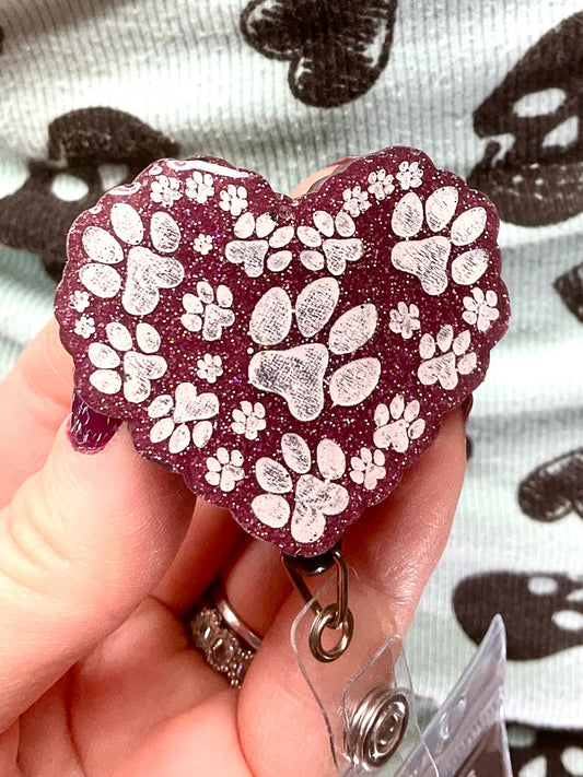 Pink Paw Print Heart Retractable Badge Reel