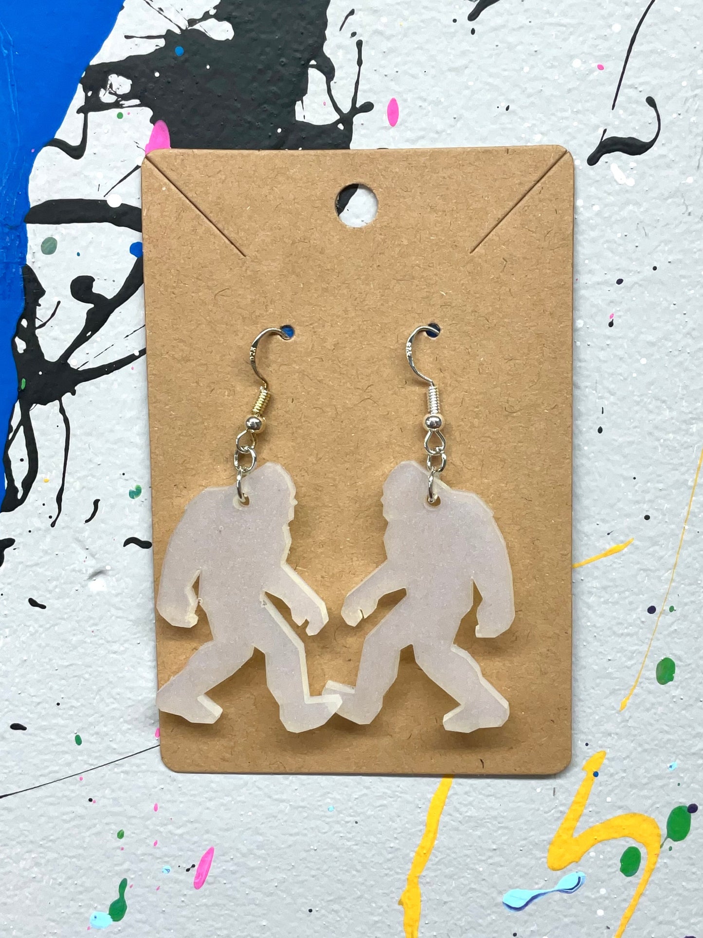 White Glow in the Dark Bigfoot Dangle Earrings Hypoallergenic