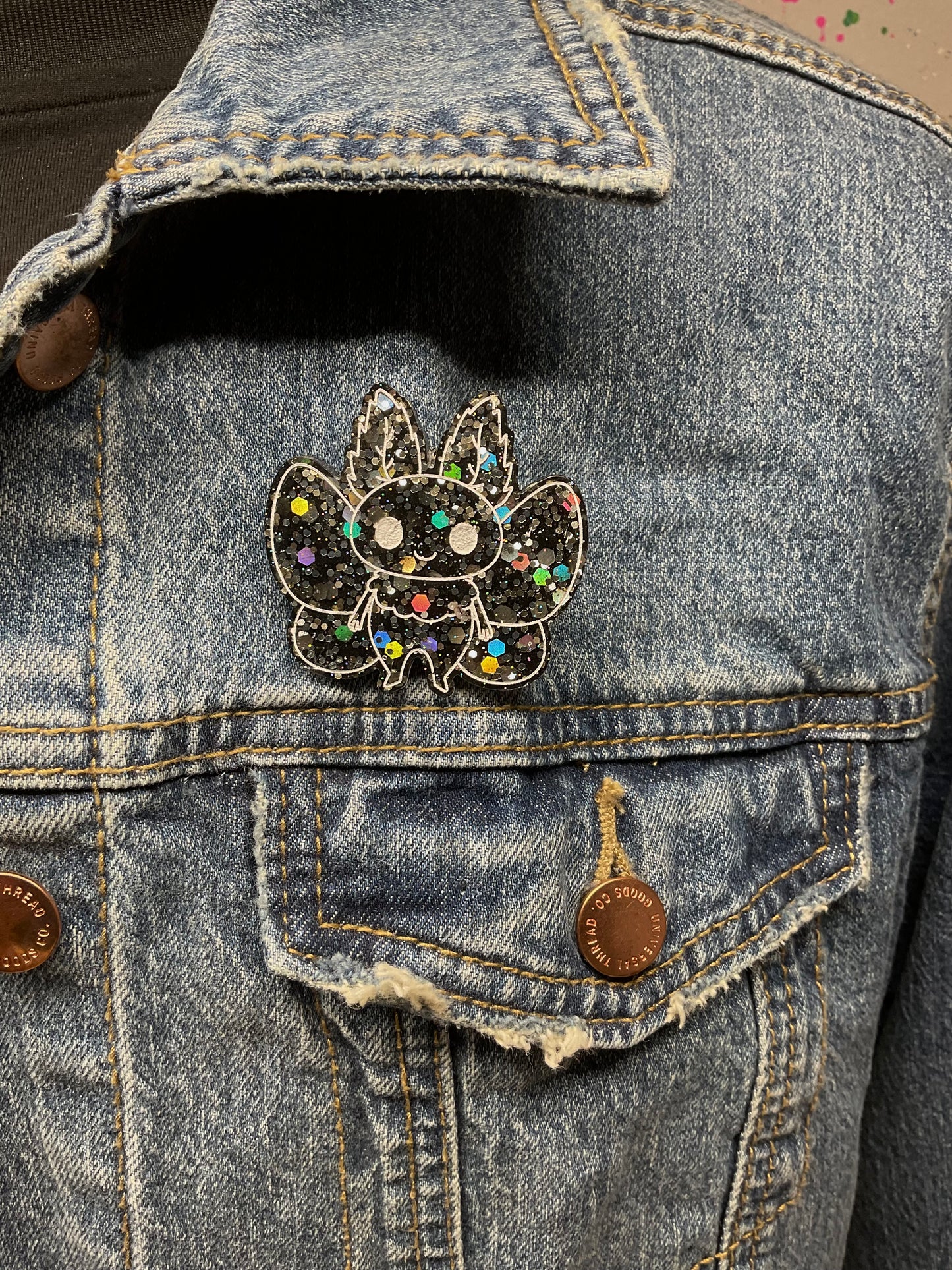 Glitter Bomb Black Mothman Pin