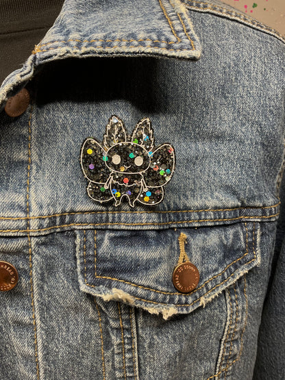 Glitter Bomb Black Mothman Pin