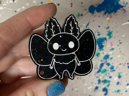 Small Black Holographic Glitter Mothman Magnet