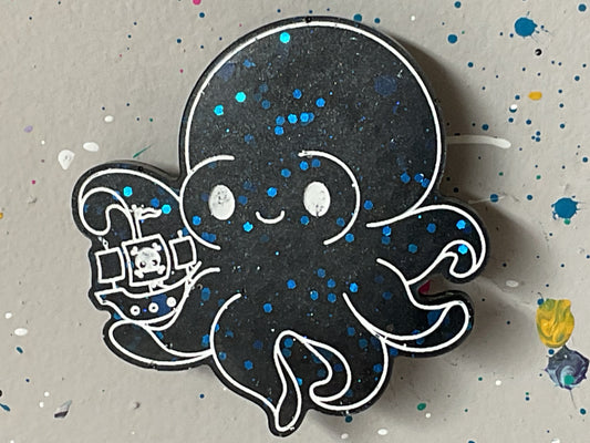Small Black with Blue Glitter Kraken Magnet
