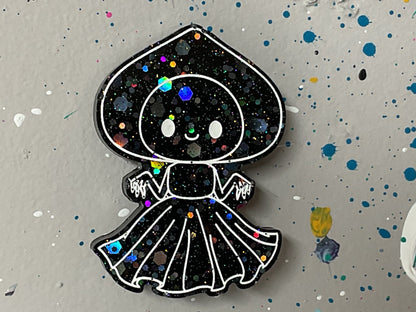 Small Flatwoods Monster Black with Holographic Glitter Magnet