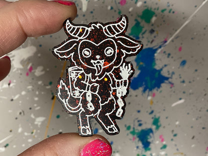 Small Krampus Magnet Black with Red Glitter