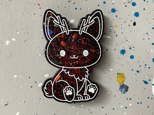 Small Red Glitter Jackalope Magnet