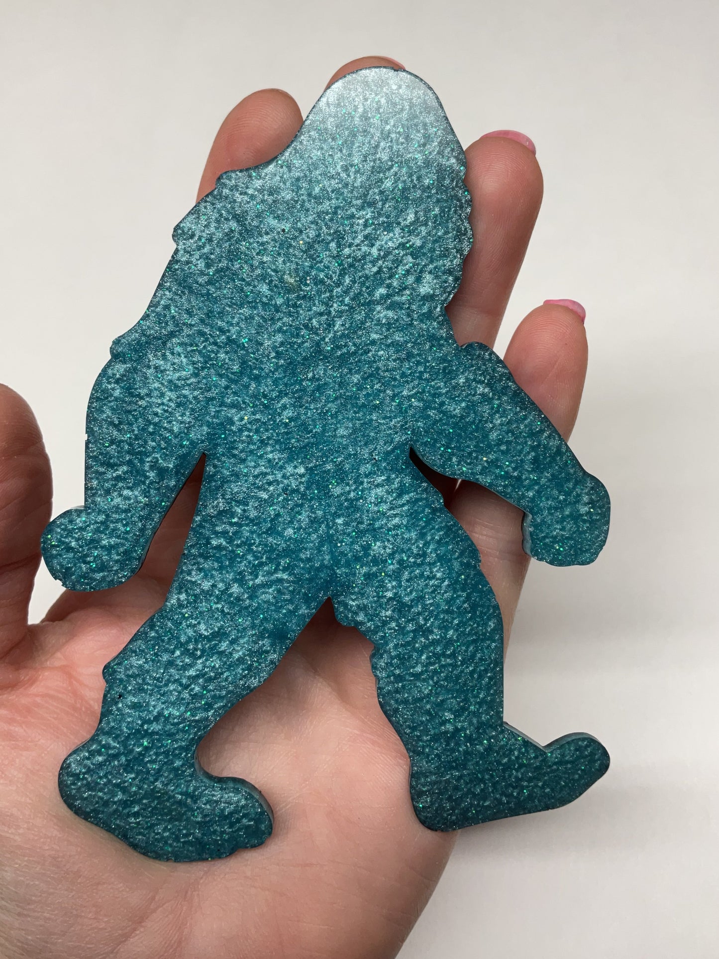 Large Teal Glitter Bigfoot Magnet - 5 Inches Tall