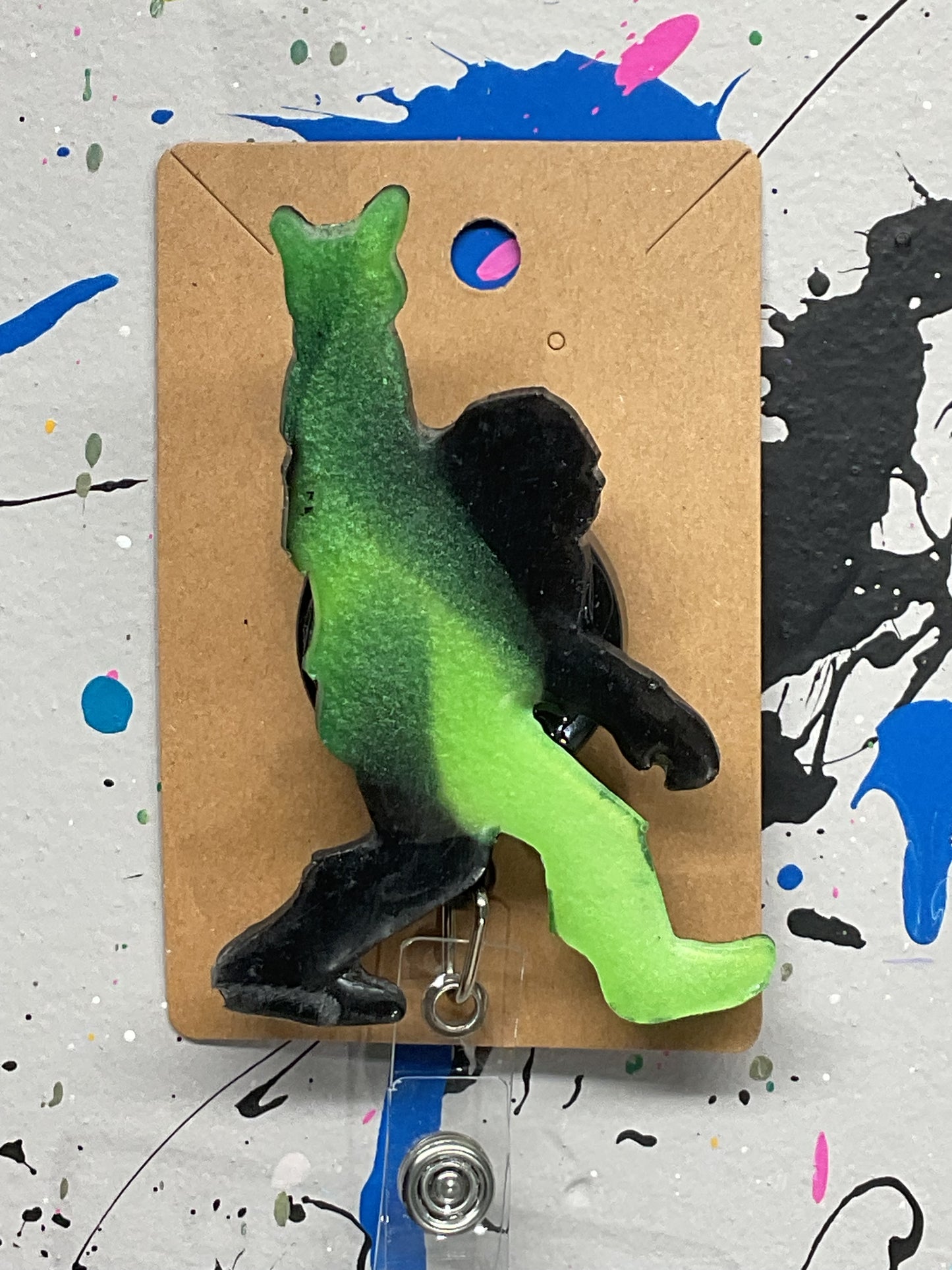 Glow in the Dark Green Bigfoot Rock Hand Retractable Badge Reel