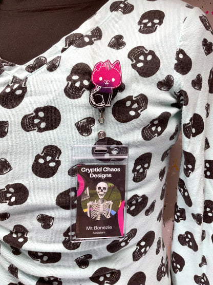 Hot Pink & Black Chupacabra Retractable Badge Reel-Glow In The Dark